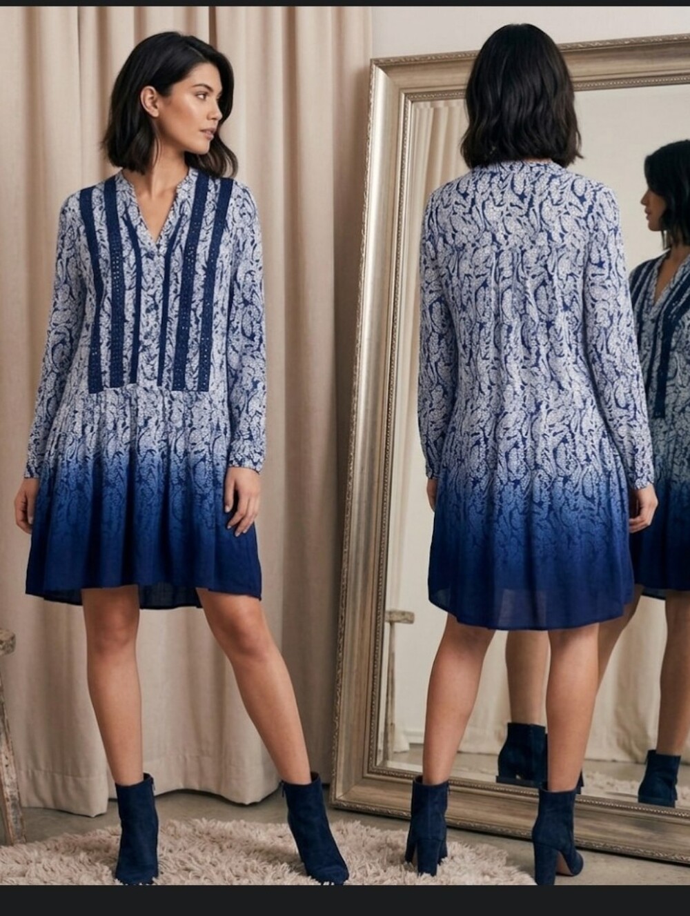 Blue botanical ombre boho Dress S Knox Rose